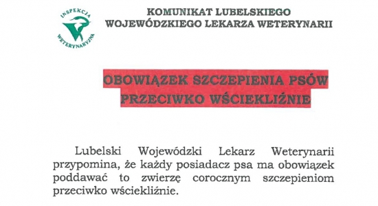 Zdjęcie - Komunikat Wojewódzkiego Lekarza Weterynarii