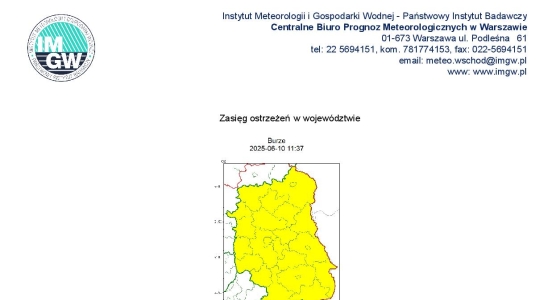 Zdjęcie - Ostrzeżenie meteorologiczne 10/11.06.2025